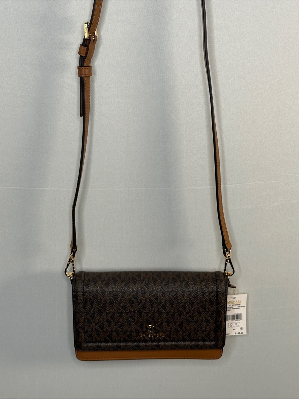 NWT Michael Kors Jet Set Charm Phone Crossbody Leather Wallet Brown / Acorn - Picture 5 of 16